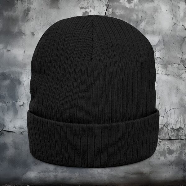 Ribbed Knit Beanie with Embroidered 'SQUATCH Be Different' Design - Image 2