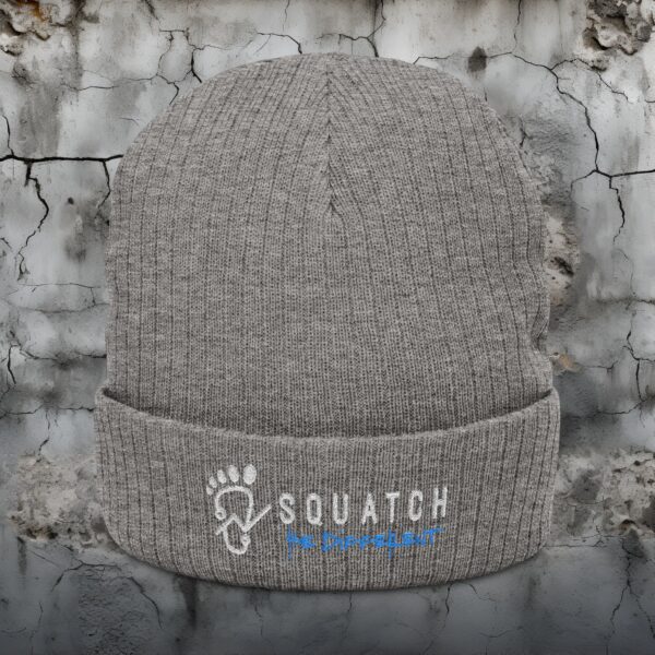Ribbed Knit Beanie with Embroidered 'SQUATCH Be Different' Design - Image 3
