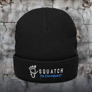 Ribbed Knit Beanie with Embroidered 'SQUATCH Be Different' Design